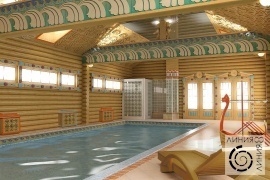 Дизайн бассейна в русском стиле деревянном доме (Линия 8)