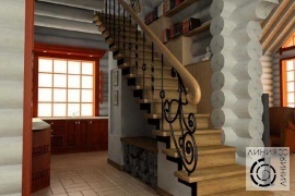Дизайн интерьера в деревянном доме, Лестница в деревянном доме, дизайн лестницы в деревянном доме