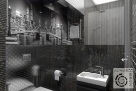 Санузел в черно-белой гамме, дизайн санузла в черно-белой гамме, дизайн интерьера ванной комнаты