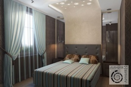 Дизайн интерьера спальни, Спальня в коричнево-голубых тонах, дизайн спальни в коричнево-голубых тонах