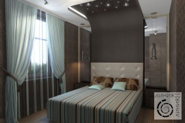 Дизайн интерьера спальни, Спальня в коричнево-голубых цветах, дизайн спальни в коричнево-голубых цветах