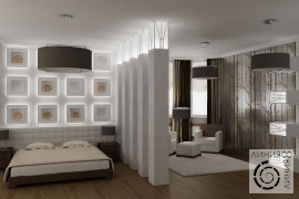Дизайн интерьера спальни, Спальня в современном стиле, дизайн спальни в современном стиле, кровать с большим мягким изголовьем