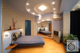 фото дизайна интерьера спальни с клинкерной плиткой