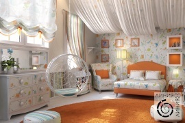 Дизайн интерьера детской, Детская комната с драпировкой потолка, дизайн детской комнаты с драпировкой потолка