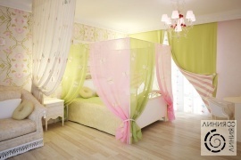 Детская комната девочки, дизайн детской комнаты для девочки, кровать с балдахином, дизайн интерьера детской