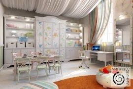 Дизайн интерьера детской, Детская комната с драпировкой потолка, дизайн детской комнаты с драпировой потолка