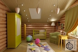 Дизайн интерьера в деревянном доме, Детская в деревянном доме, дизайн детской в деревянном доме