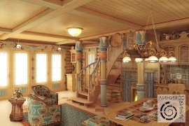 Столовая в деревянном доме в русском стиле