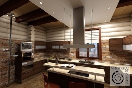 Дизайн интерьера в деревянном доме, Кухня в деревянном доме, дизайн кухни в деревянном доме, кухня в современном стиле