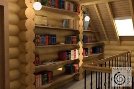 Дизайн интерьера в деревянном доме, Стеллаж в деревянном доме, дизайн стеллажа в деревянном доме