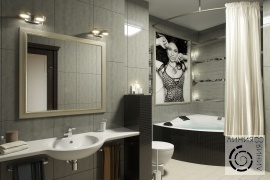 Санузел с угловой ванной, дизайн санузла с угловой ванной, дизайн интерьера ванной комнаты