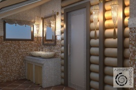 Ванная комната в деревянном доме, дизайн ванной комнаты в деревянном доме, санузел в деревянном доме, дизайн интерьера ванной комнаты