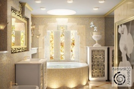 Ванная комната с мозаикой, дизайн ванной комнаты с мозаикой, ванная комната в стиле модерн, дизайн интерьера ванной комнаты