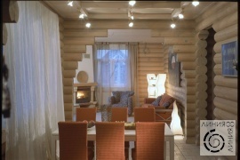 фото интерьера столовой и гостиной в деревянном доме
