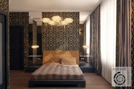 Дизайн интерьера спальни, Спальня с темными обоями, дизайн спальни с темными обоями