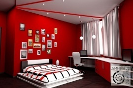 Дизайн интерьера спальни, Спальня в современном стиле, дизайн спальни в современном стиле, спальня в красных тонах