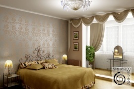 Спальня совмещенная с балконом, дизайн спальни совмещенной с балконом, спальня с кованой мебелью