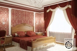 Спальня в классическом стиле, дизайн спальни в классическом стиле, спальня в бордовых тонах
