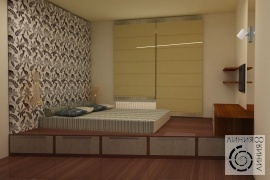 Дизайн интерьера спальни, Спальня в современном стиле, дизайн спальни в современном стиле, спальня с подиумом